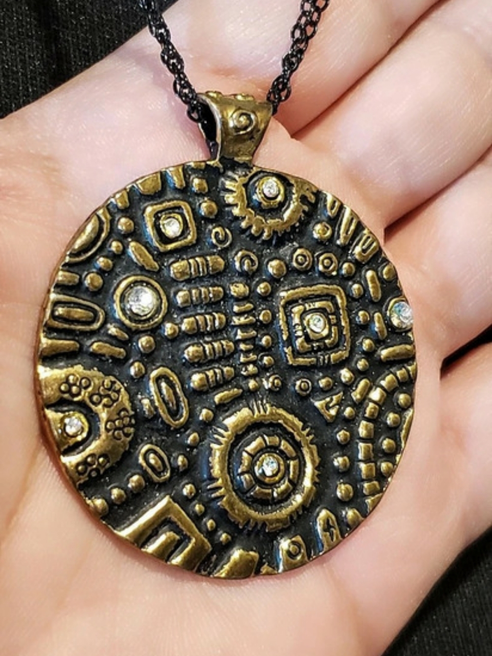 Geometric Pendant Necklace in Gold & Black